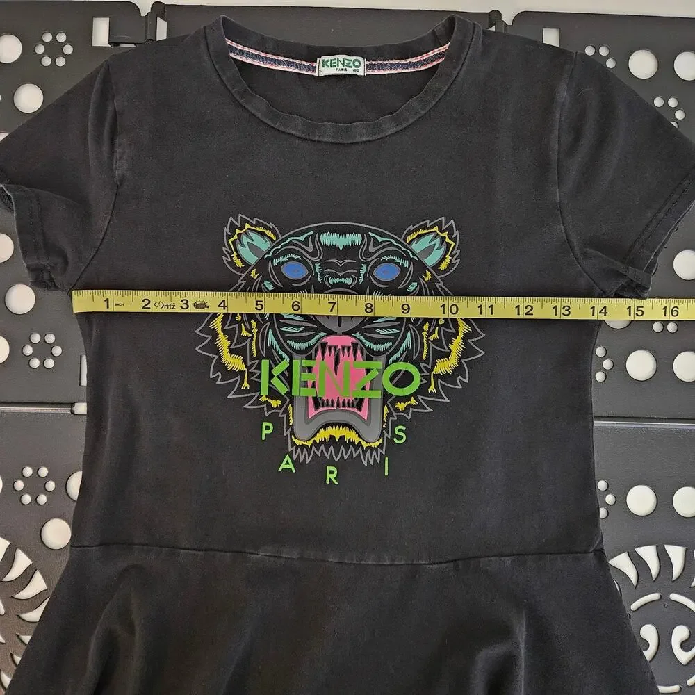Kenzo Tiger Motif Girl's‎ Jersey Black Dress Sz 12 | FLAWS | PLAY CONDITION